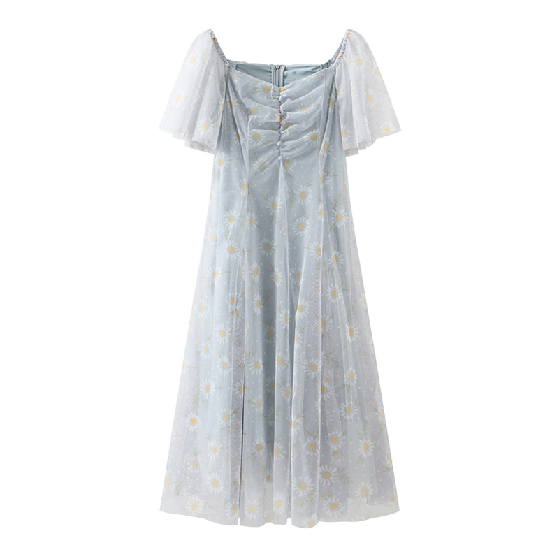 PERHAPS U women slash neck butterfly sleeve short sleeve a-line knee length dress summer blue mesh floral button D1978
PERHAPS U women slash neck butterfly sleeve short sleeve a-line knee length dress summer blue mesh floral button D1978