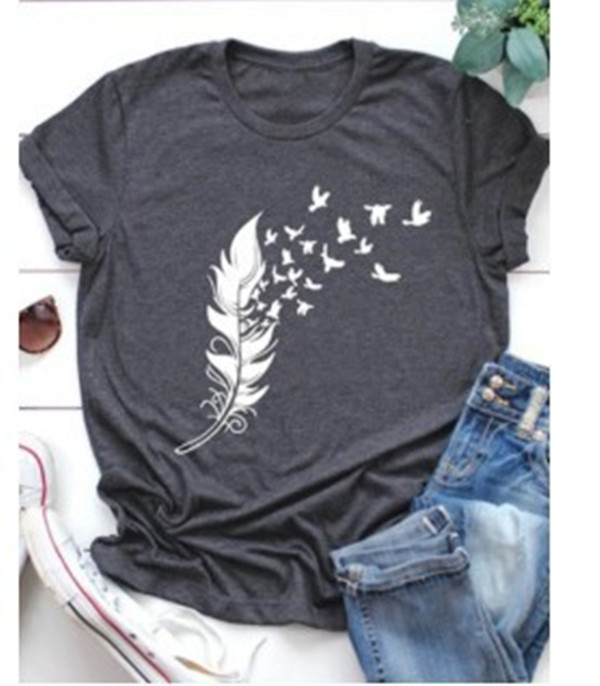 Women Summer T-shirt Short Sleeve Modal Material Feather Printing Clothing For Girls Birds Design T-shirt, Yellow
Women Summer T-shirt Short Sleeve Modal Material Feather Printing Clothing For Girls Birds Design T-shirt, Yellow