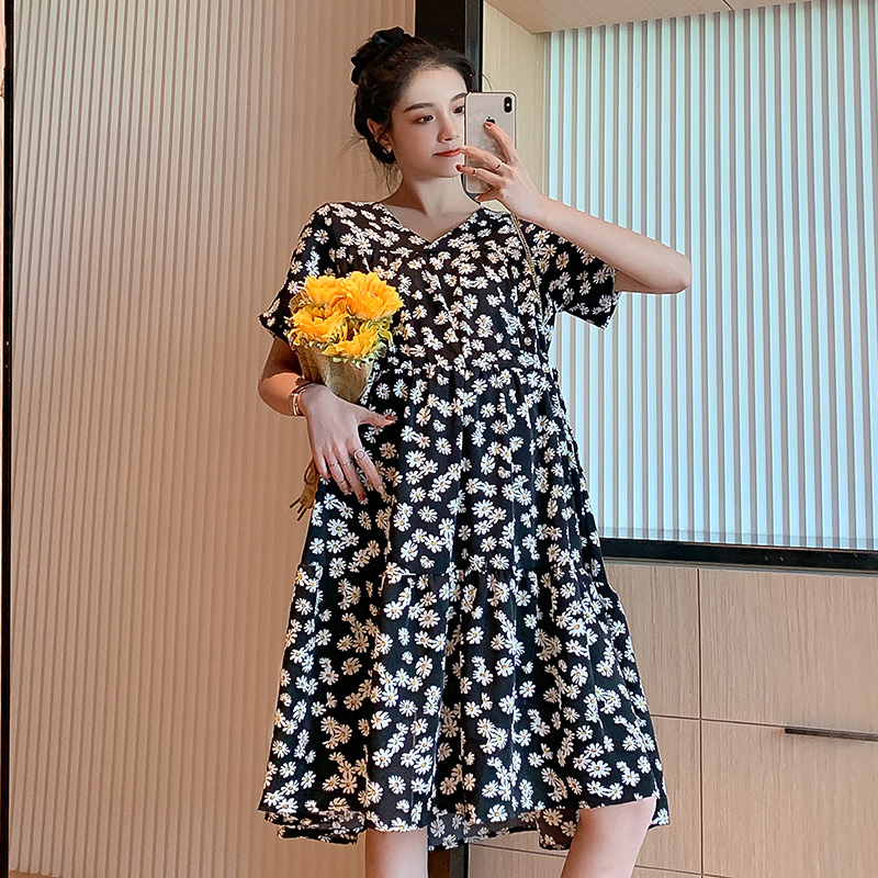 Summer Short-sleeved Pregnant Women Dress Cross V-Neck Drawstring High Waist Ruffles Patchwork Fashion Floral Maternity Dresses, Black
Summer Short-sleeved Pregnant Women Dress Cross V-Neck Drawstring High Waist Ruffles Patchwork Fashion Floral Maternity Dresses, Black