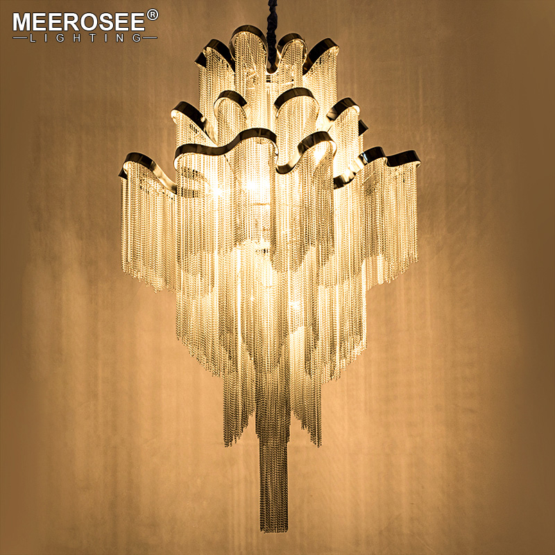 Modern Pendant Lamps Silver Chandeliers Indoor Lighting Fixture Lustre French Empire Aluminum Chain Hanging Suspension Lamp luminaria Project