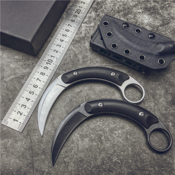 2020 New Karambit Tactical knives 440C White/Black Stone Wash Full Tang G10 Handle Fixed Blade Claw Knife With Kydex