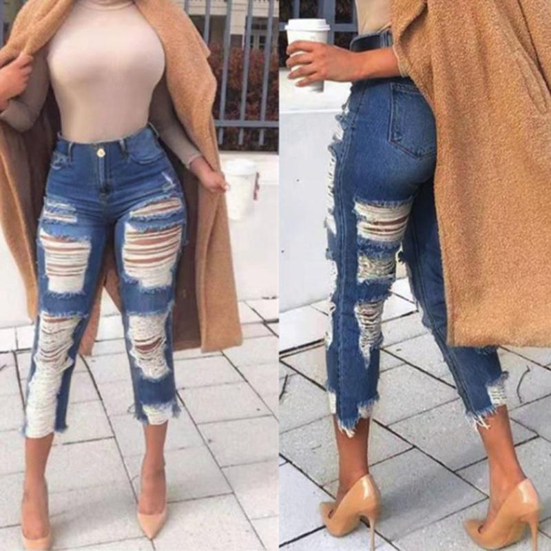Women High Waist Stretch Hole Jeans Leggings Slim Fitness Calf-length Pant Fashion Loose Vintage Denim Pants Vaqueros Mujer, As photo
Women High Waist Stretch Hole Jeans Leggings Slim Fitness Calf-length Pant Fashion Loose Vintage Denim Pants Vaqueros Mujer, As photo