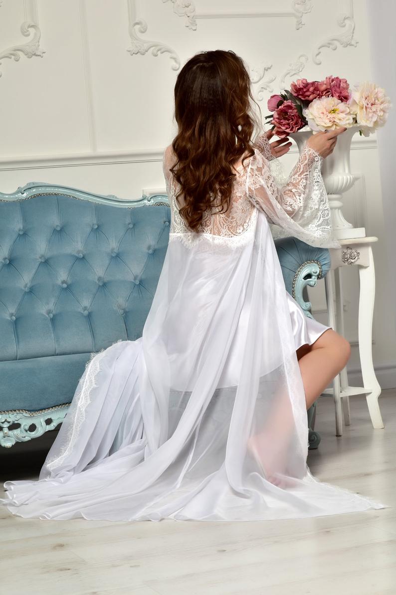 2020 Satin Pajamas Women Two Piece Lady Lingerie Pijams Long Sleeve Nightdress Women Bathrobe Short Nightwear Peignoir