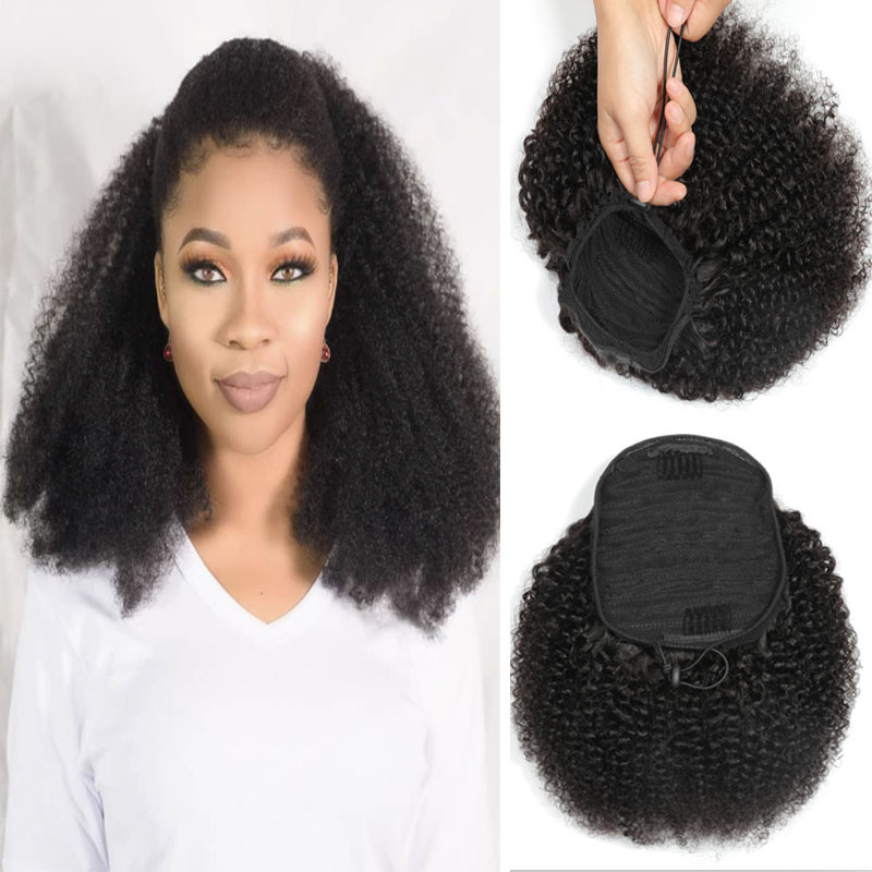 Curly Brazilian Human Hair Wrap Around Ponytail Clip In Ponytail Human Hair Extensions Remy Curly Hair For Black Women