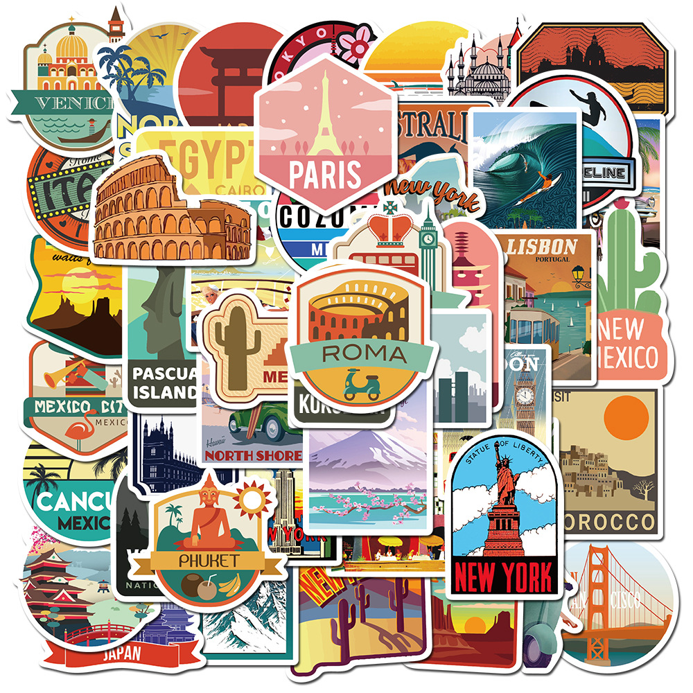 50Pcs Travel City Outdoor Nature landscape Stickers Pack Non-random Car Bike Luggage Sticker Laptop Skateboard Motor Water Bottle Decal
