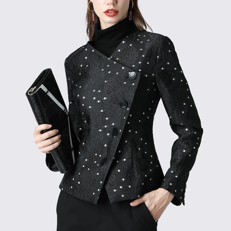 2020 Autumn Women Jacquard Floral Coat Elegant Slim High Waist Crossed Black Short Jacket Polka Dots Printed Office Ladies Tops
2020 Autumn Women Jacquard Floral Coat Elegant Slim High Waist Crossed Black Short Jacket Polka Dots Printed Office Ladies Tops