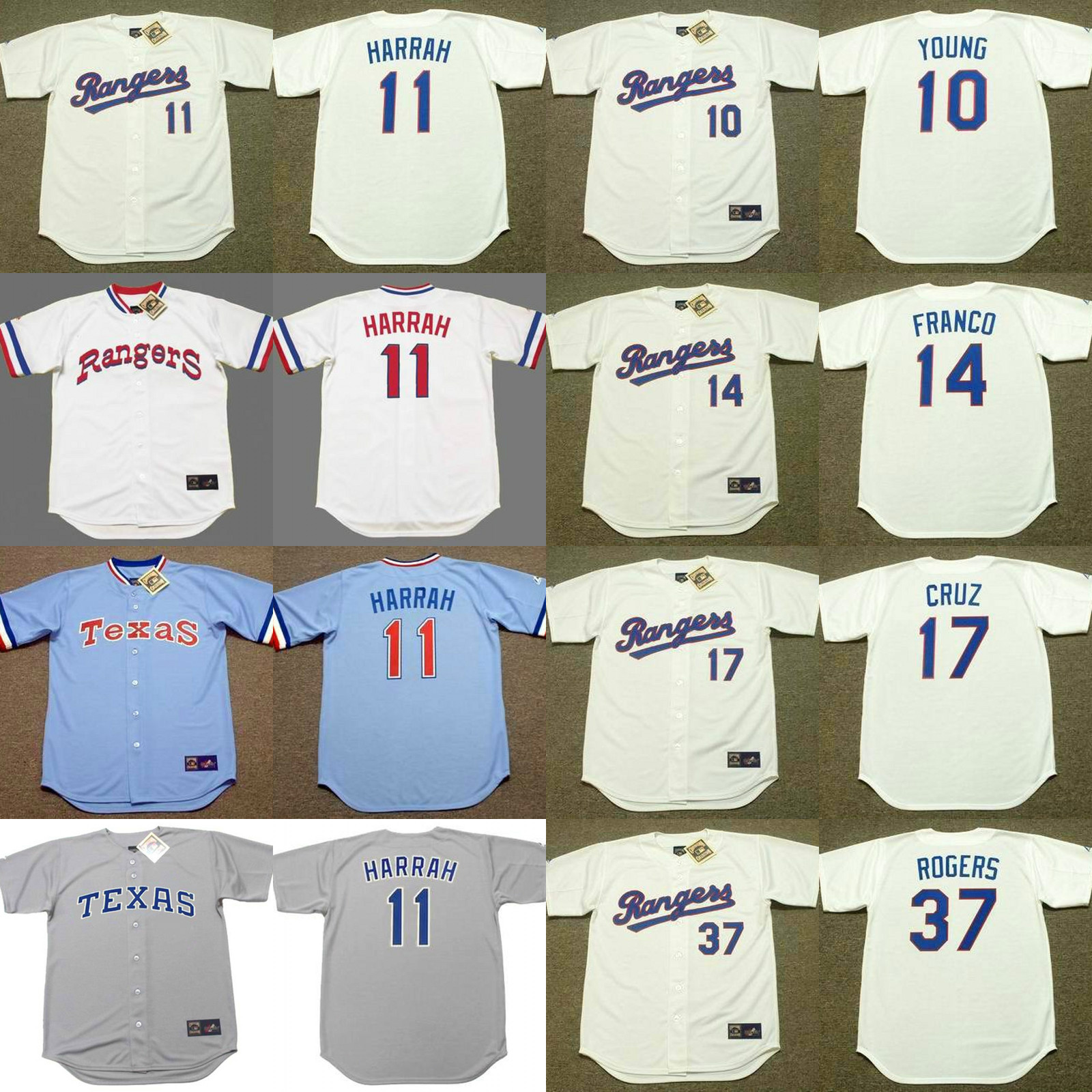 Texas 10 JIM SUNDBERG 25 BUDDY BELL 28 BERT BLYLEVEN 36 GAYLORD PERRY 11 TOBY HARRAH 14 JULIO FRANCO 17 NELSON CRUZ Baseball jersey, 1980 white
Texas 10 JIM SUNDBERG 25 BUDDY BELL 28 BERT BLYLEVEN 36 GAYLORD PERRY 11 TOBY HARRAH 14 JULIO FRANCO 17 NELSON CRUZ Baseball jersey, 1980 white