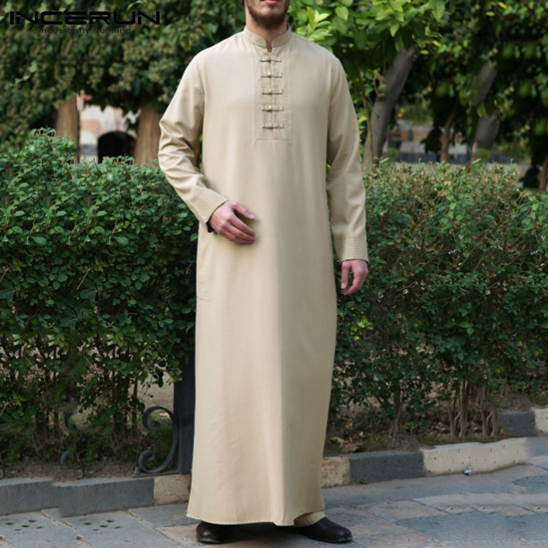 INCERUN Men Jubba Thobe Solid Color Long Sleeve Middle East Robes Stand Collar Button Vintage Islamic Arabic Dubai Kaftan Thobe
INCERUN Men Jubba Thobe Solid Color Long Sleeve Middle East Robes Stand Collar Button Vintage Islamic Arabic Dubai Kaftan Thobe