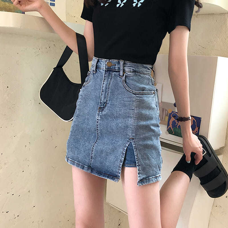 Summer Tight 2020 New High Waist A- line Slim Split Skirt Hip Denim Skirt Divided, Blue
Summer Tight 2020 New High Waist A- line Slim Split Skirt Hip Denim Skirt Divided, Blue