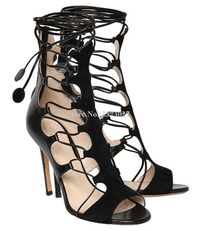 Sexy Black Leather Cut-out Lace-up Stiletto Heel Sandals Woman New Cross Strap Dress Sandals Lady Large Size Party High Heels
Sexy Black Leather Cut-out Lace-up Stiletto Heel Sandals Woman New Cross Strap Dress Sandals Lady Large Size Party High Heels