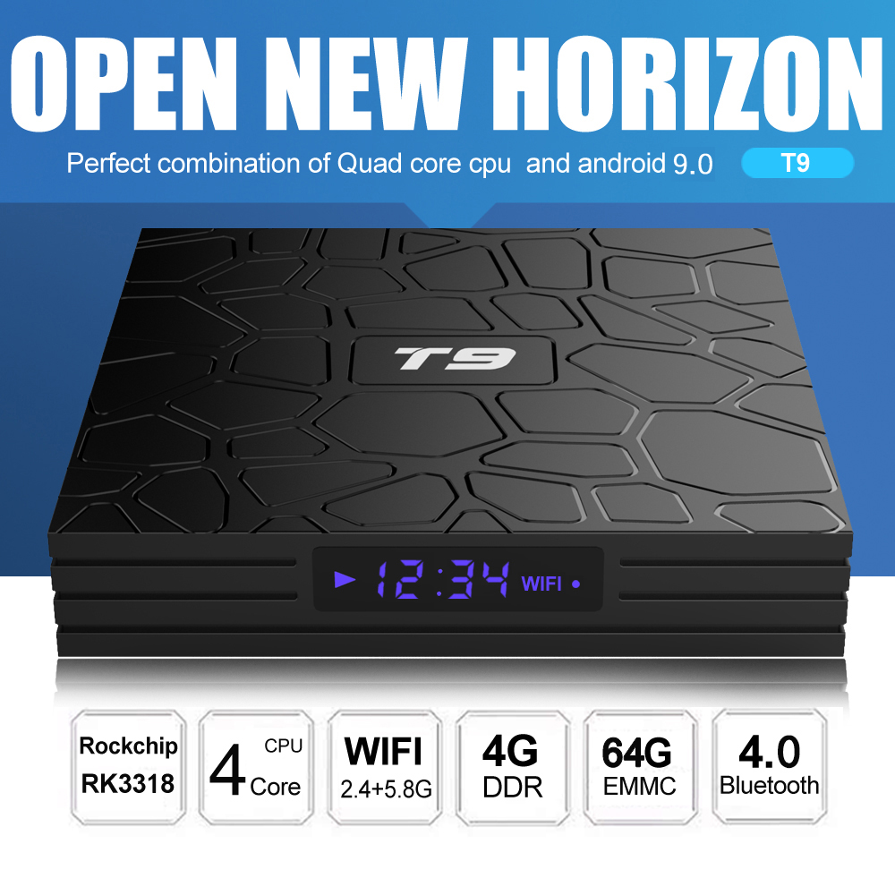 Original T9 Android 9.0 TV Box 4GB 64GB RK3318 4k Stronger 2.4G 5G Wifi Bluetooth 4.0 Set Top Box