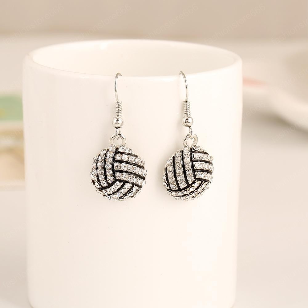 Women dangle Earrings Sport Softball Basketball Football Softball Volleyball Crystal Ear Stud Fashion