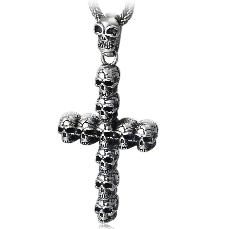 Punk style 925 sterling silver handmade designer jewelry antique silver vintage American European skull necklace pendants without chain