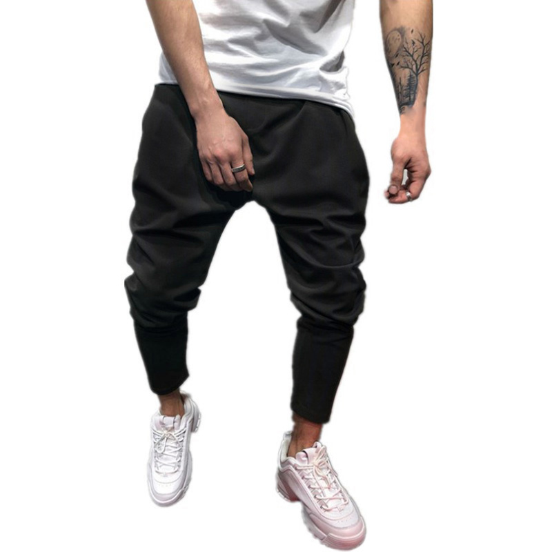 Men's Casual Solid Color Harem Pants, Hip Hop Ankle-Tied Trousers, Breathable And Comfortable For Sports B4