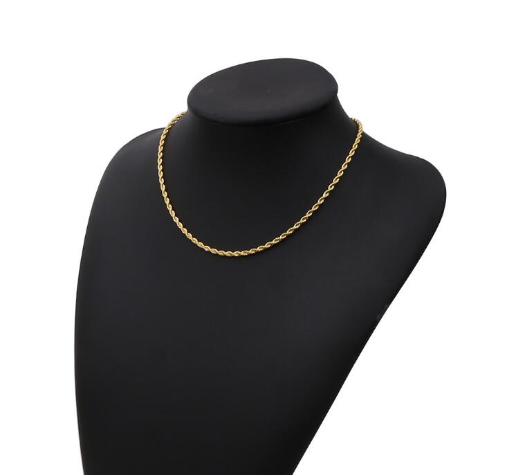 HIPHOP Men women Necklace plating 18KC Gold 3MM Rope chain Necklace 16"/18"/20"/22"/24" /26"//28" /30" for Pen