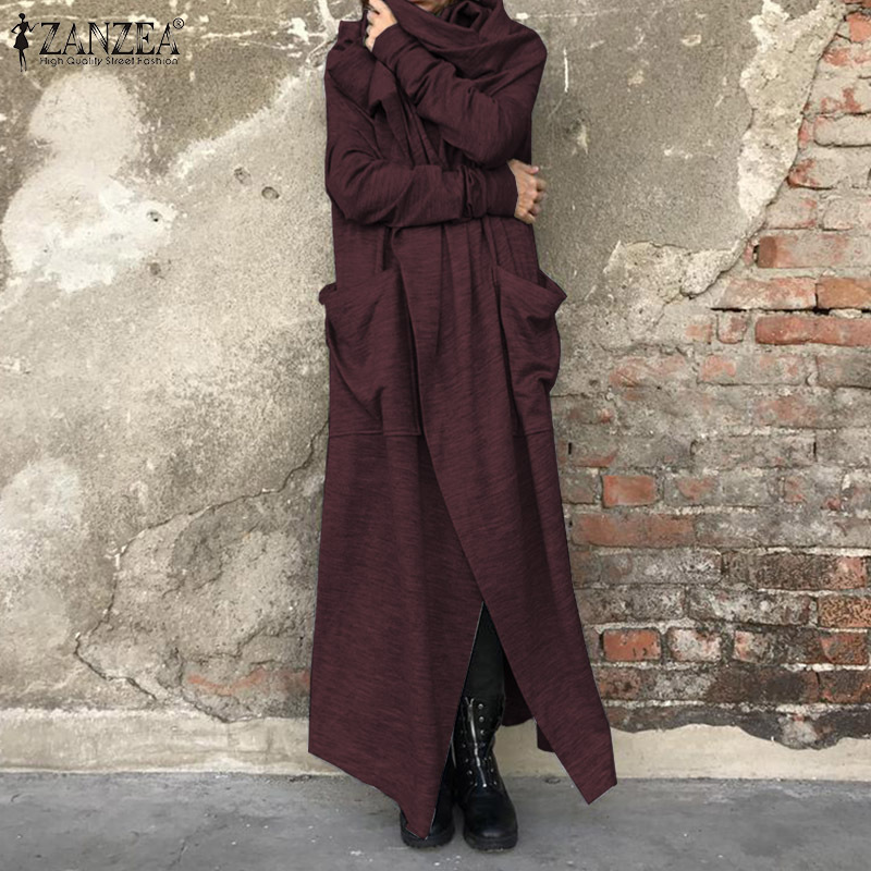 2019 Winter Solid Hooded Coat ZANZEA Autumn Fashion Irregular Jackets Vestidos Women Casual Hoodies Long Sleeve Long Cardigans T200111
