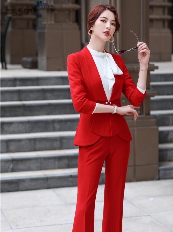 Novelty Red Formal Women Business Suits Pants and Jackets Coat Styles Professional Career Ladies Office Blazers Pantsuits
Novelty Red Formal Women Business Suits Pants and Jackets Coat Styles Professional Career Ladies Office Blazers Pantsuits