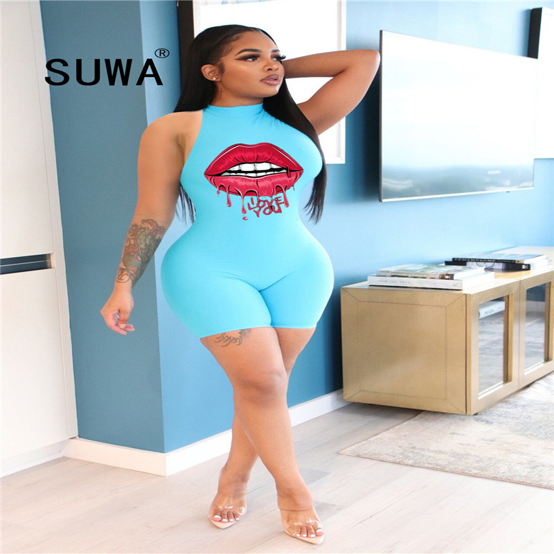 2020 Hot Women Love You Lips Print Sleeveless Bodycon Playsuit Sexy Moto Biker Sport Bodysuit One Piece Romper Jumpsuit Overall, Black
2020 Hot Women Love You Lips Print Sleeveless Bodycon Playsuit Sexy Moto Biker Sport Bodysuit One Piece Romper Jumpsuit Overall, Black