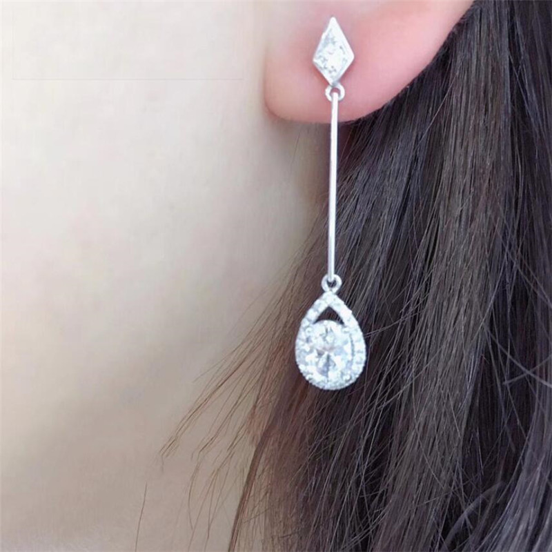 Sterg Sier White Topaz CZ Long Dangle Earrings for Women