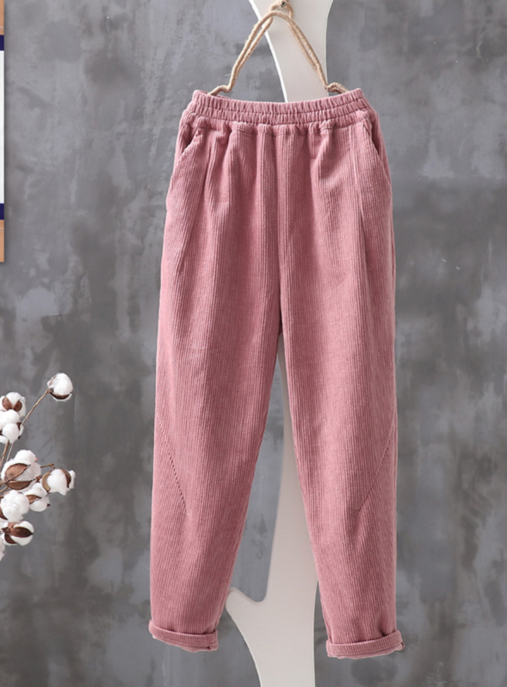 Neploe 100% Cotton Corduroy Harem Pants Autumn Winter Elastic High Waist Women Trousers Plus Size S-5XL Ankle-length Pants 54596 V191019