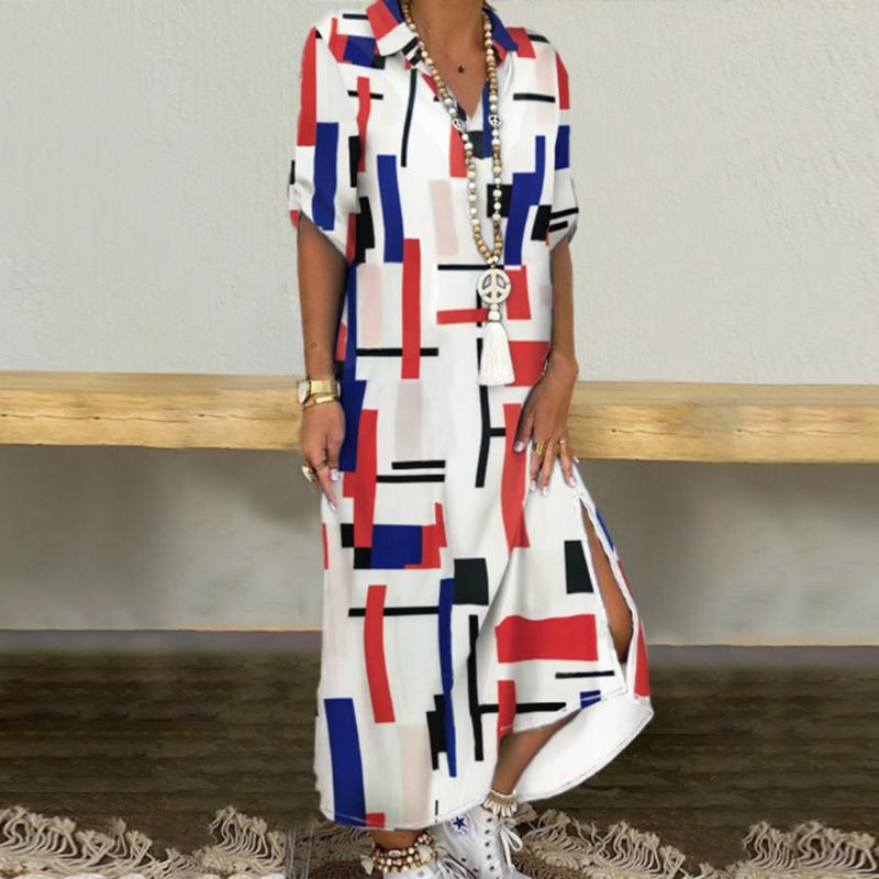 Women Turn-down Collar Autumn Long Dress New Deep V Print Fashion Boho Vintage Half Sleeve Vestidos Split Casual Long Dresses, Black
Women Turn-down Collar Autumn Long Dress New Deep V Print Fashion Boho Vintage Half Sleeve Vestidos Split Casual Long Dresses, Black