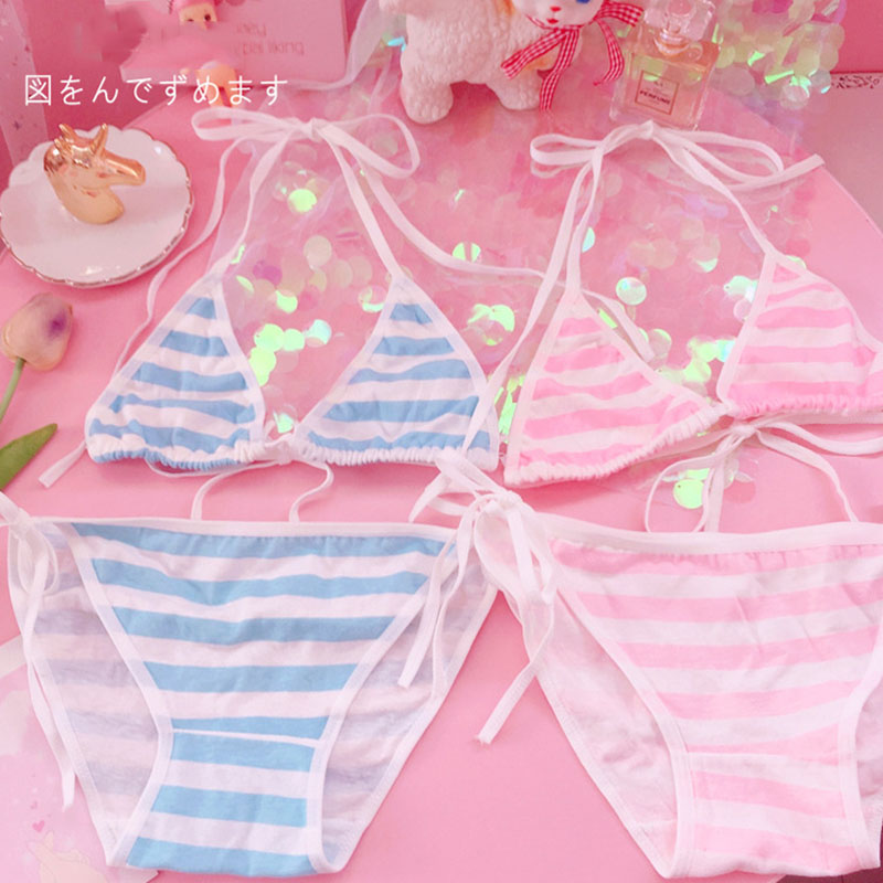 Sexy Lingerie Set Lolita Kawaii Blue Pink White Striped Mini Bikini Anime Cosplay Costumes Miku Bra and Panties Women Underwear, Blue stripe
Sexy Lingerie Set Lolita Kawaii Blue Pink White Striped Mini Bikini Anime Cosplay Costumes Miku Bra and Panties Women Underwear, Blue stripe