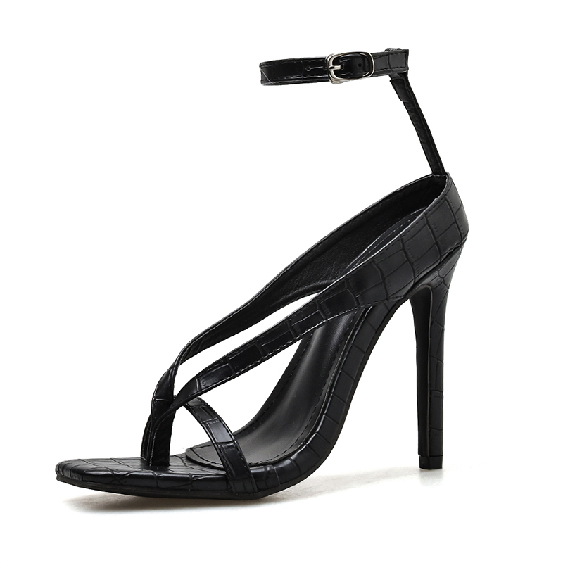 Kcenid Black stone pattern sexy strappy sandals women stiletto high heels thong sandals street fashion ankle strap ladies shoes Y200620