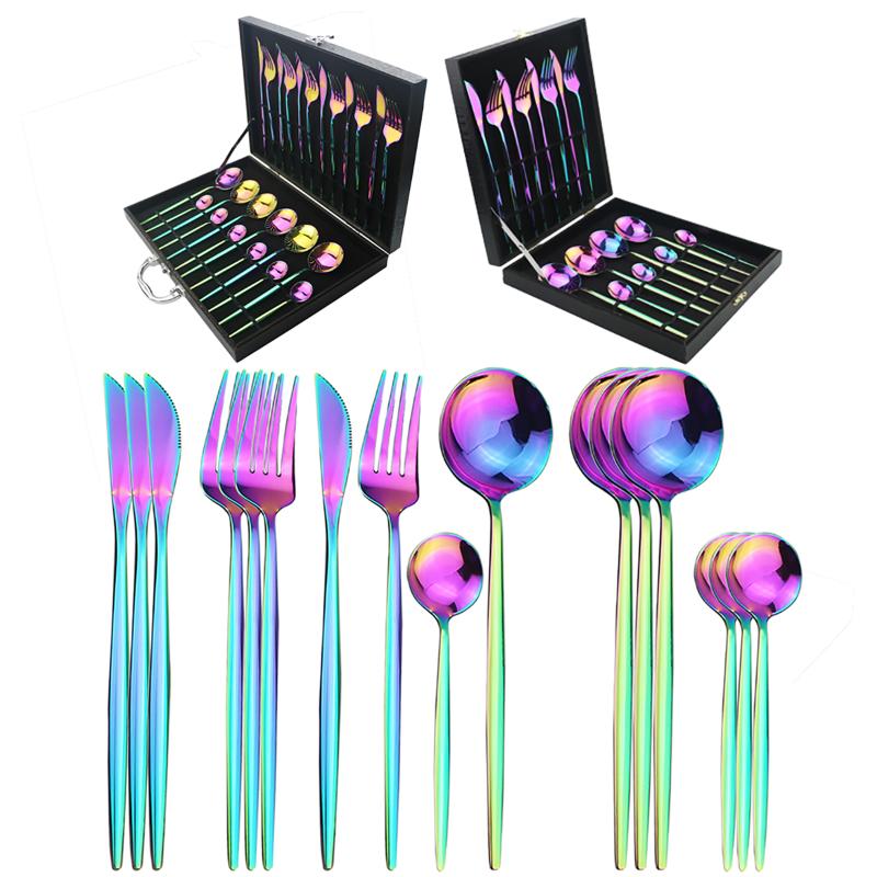 16/24Pcs Rainbow Cutlery Set 18/10 Stainless Steel Flatware Set Knife Fork Spoons Dinnerware Kitchen Tableware With Gift Box
16/24Pcs Rainbow Cutlery Set 18/10 Stainless Steel Flatware Set Knife Fork Spoons Dinnerware Kitchen Tableware With Gift Box