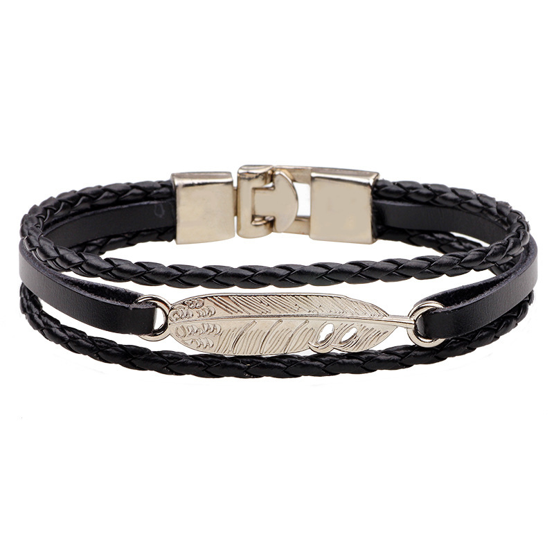 Fashion personalized alloy feather bracelet punk cowhide hand-woven couple bracelet
Fashion personalized alloy feather bracelet punk cowhide hand-woven couple bracelet