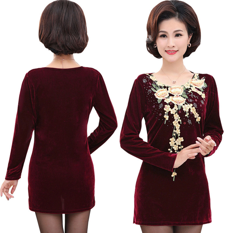 Women's Gold Velvet Tops 2020 Fashion O-neck Long Sleeved Flower Embroidery Middle Aged Mother Bottoming Dress Plus Size 5XL 956, Black
Women's Gold Velvet Tops 2020 Fashion O-neck Long Sleeved Flower Embroidery Middle Aged Mother Bottoming Dress Plus Size 5XL 956, Black