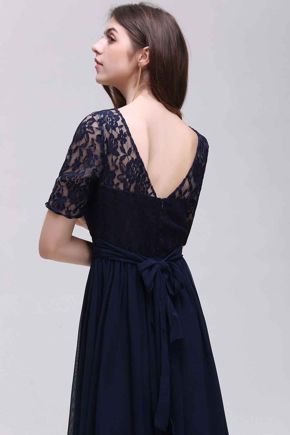 US Warehouse Plus Size Lace Chiffon Evening Dresses 2020 Charming Short Sleeve A Line Prom Party Dresses Boutique Occasion Dresses CPS522