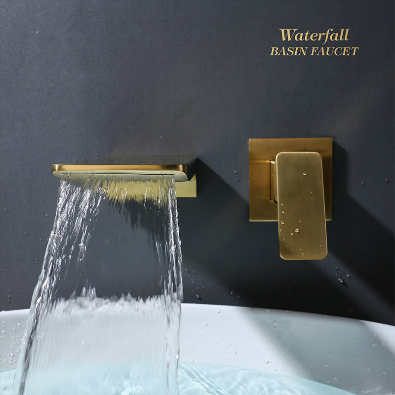 Waterfall Basin Faucet Wall Mounted Solid Brass Sink Tap Concealed Hot and Cold Water Mixer Bathroom Taps Brushed Gold
Waterfall Basin Faucet Wall Mounted Solid Brass Sink Tap Concealed Hot and Cold Water Mixer Bathroom Taps Brushed Gold
