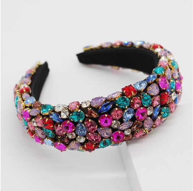 Gorgeous Baroque Hair Jewelry Bohemian Padded Crystal Crown Headbands Exaggerated Rhinestone Tiara Hairbands For Women Wedding