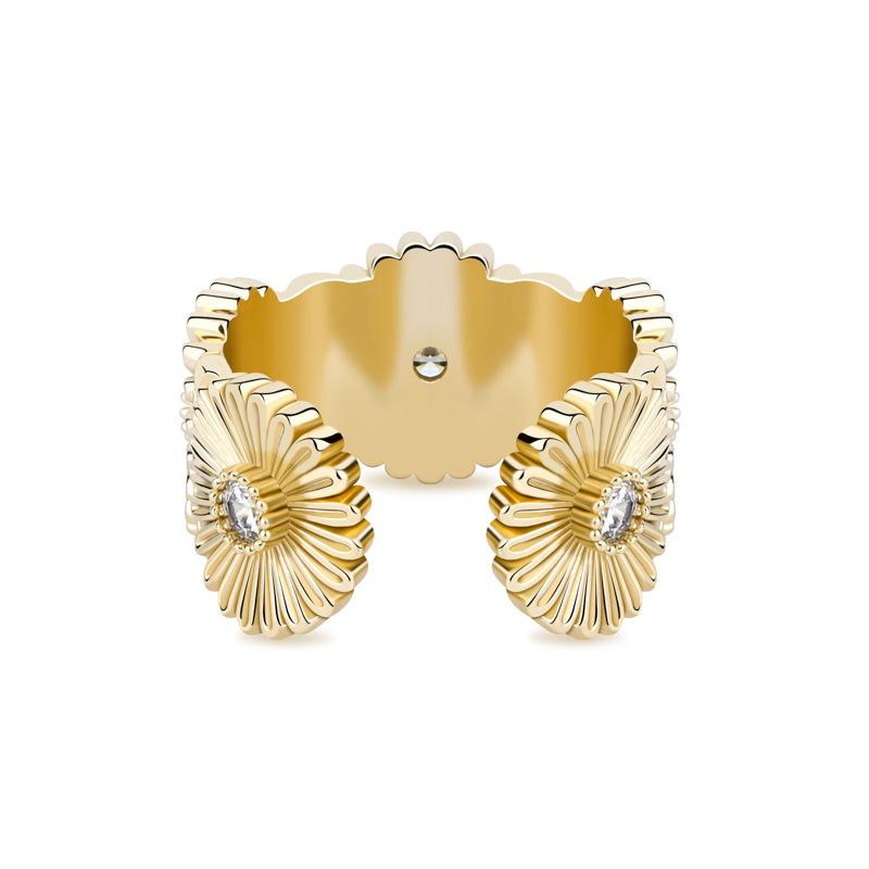 Daisy Mens Womens Flower Open Cuff Ring Band Hip Hop Real Gold Plated Bling Cubic Zirconia CZ Diamond Finger Rings Jewelry Gifts for Couples Bijoux