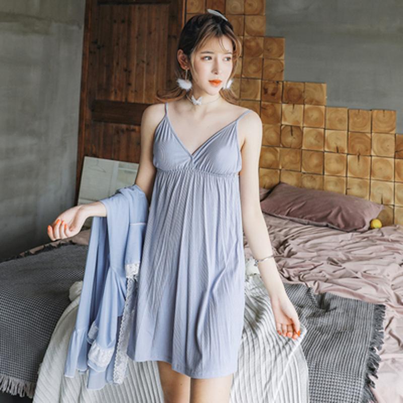 Pajamas Women's Summer Thin Sexy Lace Nightdress Modal Mesh with Chest Pad Nightgown Dungaree Dress Two-Piece Set, Blue
Pajamas Women's Summer Thin Sexy Lace Nightdress Modal Mesh with Chest Pad Nightgown Dungaree Dress Two-Piece Set, Blue