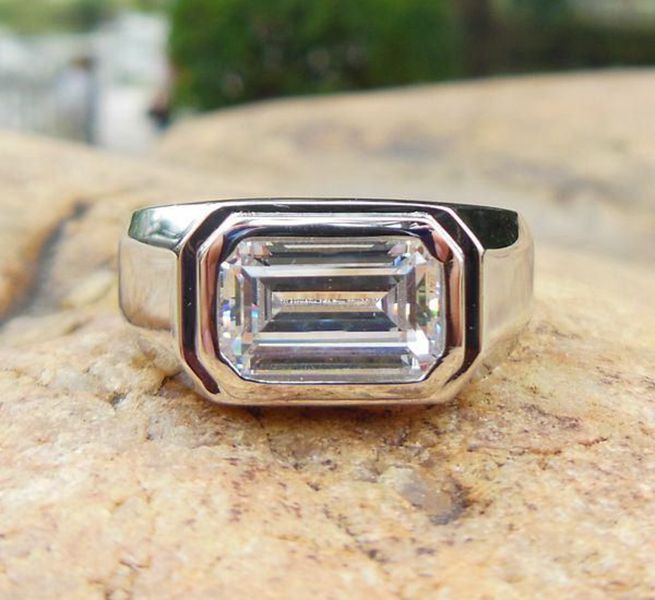 Mens Ring, Emerald Cut 6x8mm in Solid 14K White Gold Setting for Men Solitare
Mens Ring, Emerald Cut 6x8mm in Solid 14K White Gold Setting for Men Solitare
