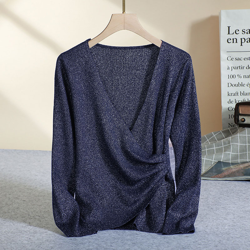 Ladies Temperament Shiny Lurex Knit Sweater Female Slim Sweater Women Cross Pullover Plus Size Women Winter Jumper Woman
Ladies Temperament Shiny Lurex Knit Sweater Female Slim Sweater Women Cross Pullover Plus Size Women Winter Jumper Woman