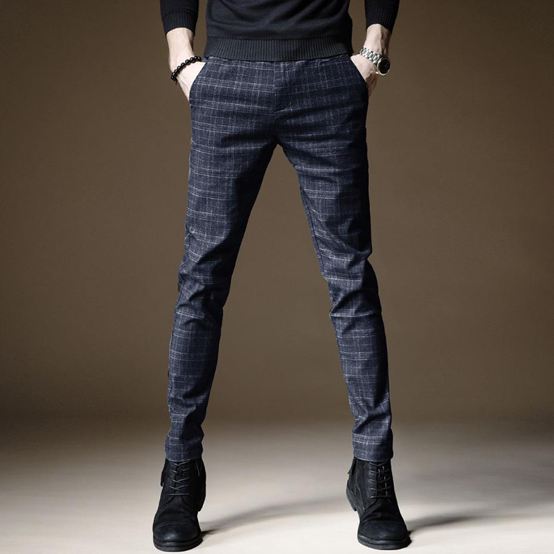 Plaid Pants Men 2020 Summer Business Dress Slim Fit Skinny Trousers Male Cheap Clearance Casual Stretch Vintage Black Work Pants