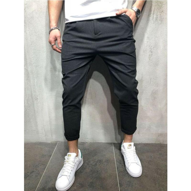 Mens Jogging Appointment Office Straight Pencil Pants Casual Long Trousers Leisure Polyester B4