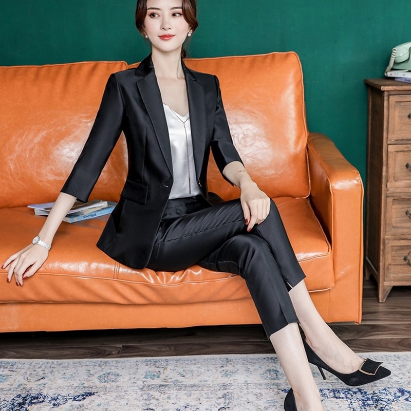 Summer Office Uniform Designs Women Interview Suits Front Desk Korean Women Business Suit Pants Suits Elegant Woman DD2042
Summer Office Uniform Designs Women Interview Suits Front Desk Korean Women Business Suit Pants Suits Elegant Woman DD2042