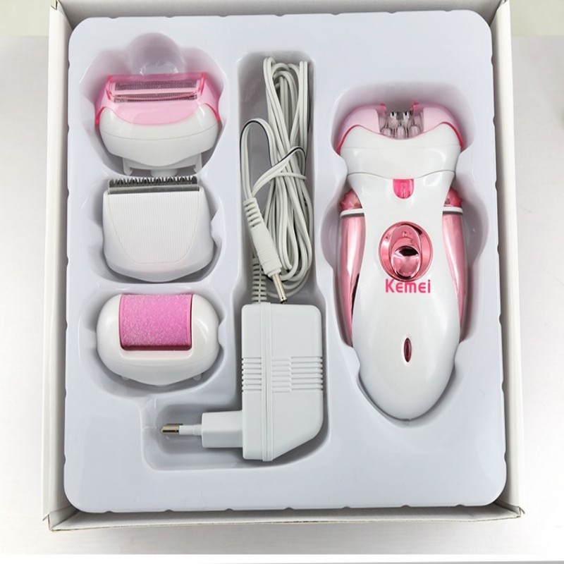 KEMEI 4 in 1 Rechargeable Women Shaver Electric Epilator Pedicure Machine Lady Dead Skin Removal Callus Remover Foot Care Tool Pedicure