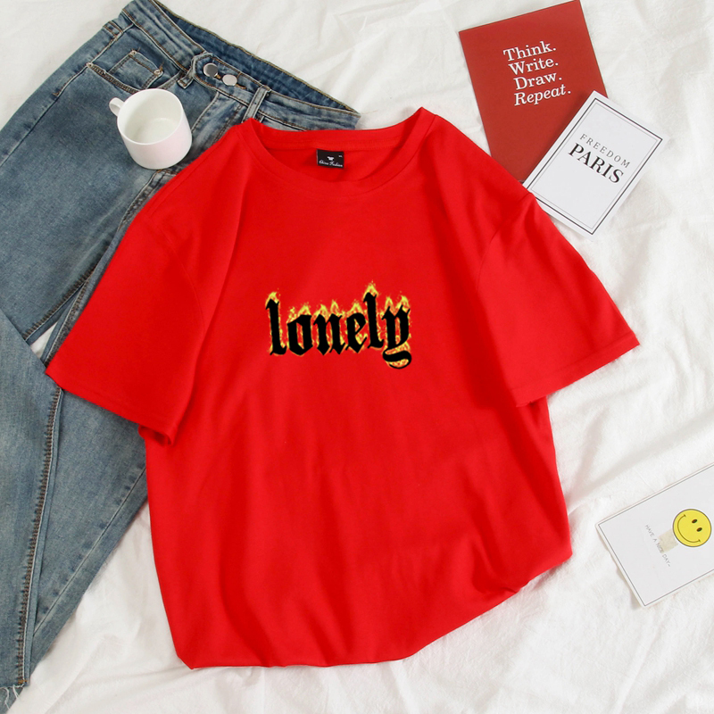 Men Women Unisex Lonely Flame T-Shirt 90s Hipster Grunge Graphic Tee Shirt Tumblr Fashion Cute Harajuku Top 10 Colors Plus Size MX200508