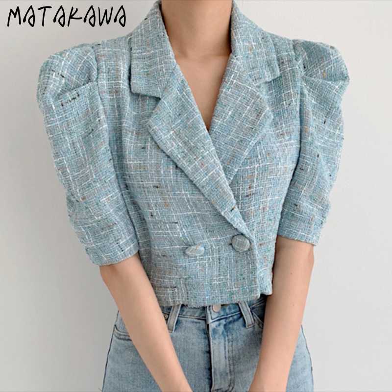 MATAKAWA Straight Tube Bubble Sleeve Cardigan Short Tweed Coat for Women Korean Chic Vintage Lapel Two Button Coat, Blue
MATAKAWA Straight Tube Bubble Sleeve Cardigan Short Tweed Coat for Women Korean Chic Vintage Lapel Two Button Coat, Blue