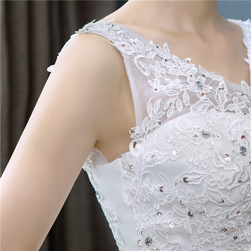 Korean Style V-Neck Lace Tank Sleeveless Floral Print Ball Gown Wedding Dress 2020 New Fashion Simple estidos de noivas CC