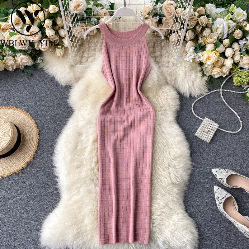 Summer sleeveless O-Neck knitting Dress Women Fashion Plaid Slim Elasticity package Hip Dress Female Elegant Mid length Dresses, Blue
Summer sleeveless O-Neck knitting Dress Women Fashion Plaid Slim Elasticity package Hip Dress Female Elegant Mid length Dresses, Blue