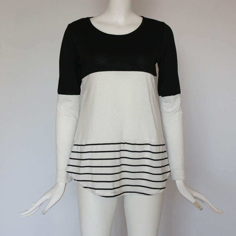 Womens Tops and Bluas Fashion Back Lace T-shirts Striped Long Sleeve Tee Top Tunic Shirts Jumper Tops Nice Blusas Femininas T200110