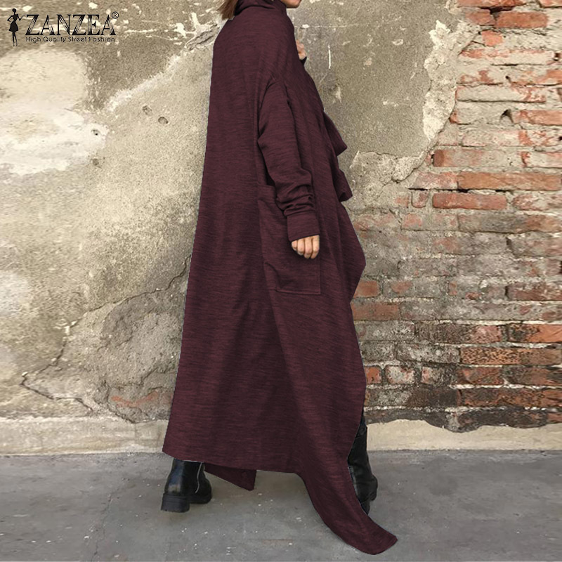 2019 Winter Solid Hooded Coat ZANZEA Autumn Fashion Irregular Jackets Vestidos Women Casual Hoodies Long Sleeve Long Cardigans T200111