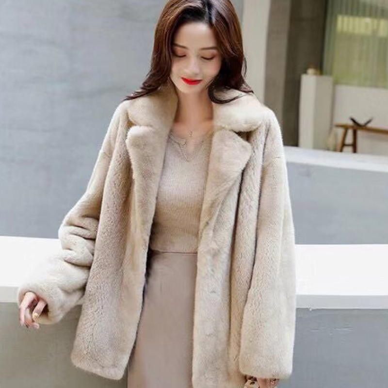 ALABIFU Fashion Faux Fur Coat Autumn Winter Women Korean Overcoat Warm Slim Faux Mink Fur pocket winter coat women Fur Jacket T200507