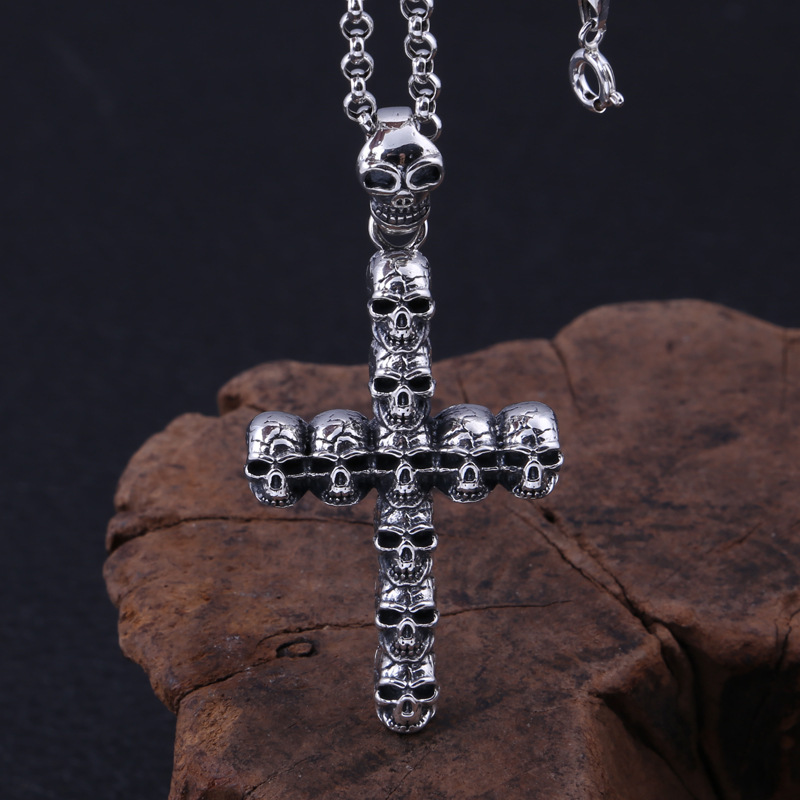 Punk style 925 sterling silver handmade designer jewelry antique silver vintage American European skull necklace pendants without chain