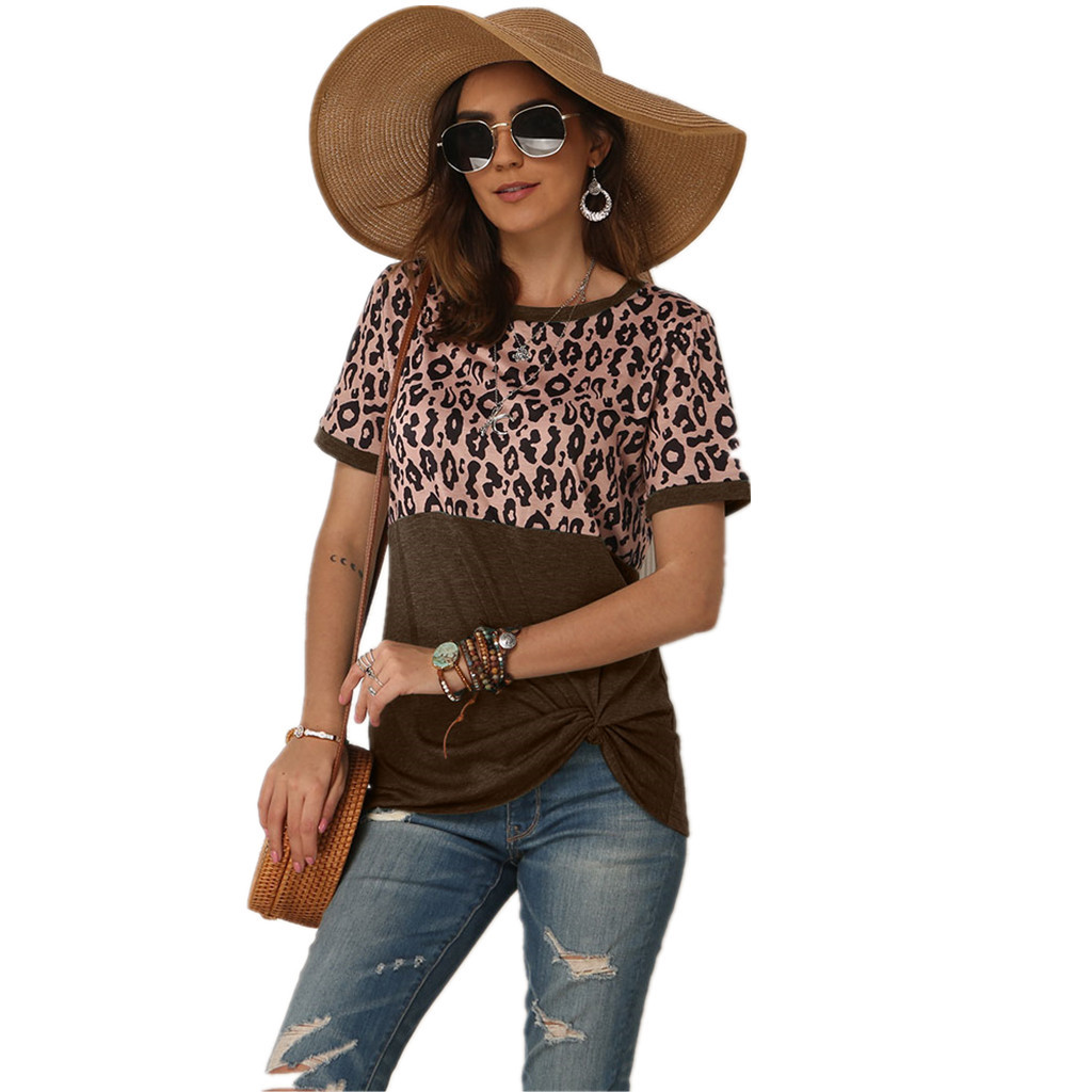 Spot T-Shirt spring and summer fashion casual round neck leopard short-sleeved women support mixed batch